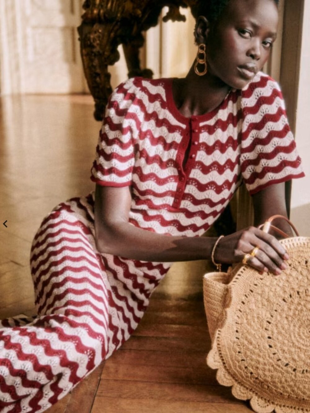 Sezane Emmanuelle Dress Twine/ Cherry - Size S